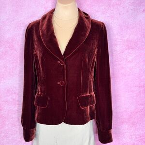 207. Halogen Burgundy Velvet Blazer Jacket Women’s Small